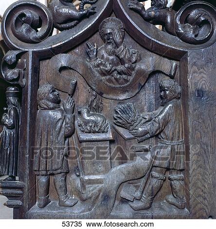 Stock Photography - Details of wood carving, Maulbronn, Enzkreis, Baden-Wurttemberg, Germany . Fotosearch
