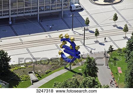 Euro sign in front of the Eurotower, Frankfurt am Main, Germany, bird's eye view View Large Photo Image Stock Photo - Euro sign in front of the Eurotower, Frankfurt am Main, Germany, bird's eye view . Fotosearch