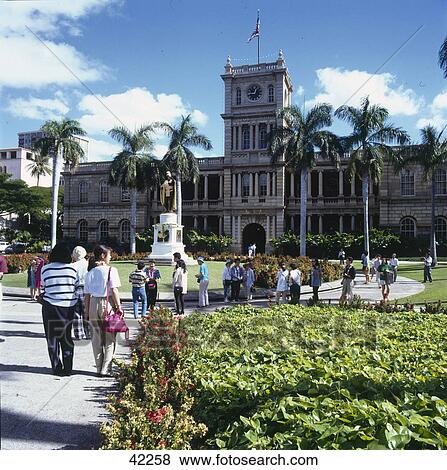 Facade of courthouse, King Kamehameha Statue, Aliiolani Hale, Honolulu, Oahu, Hawaii, USA View Large Photo Image Stock Photo - Facade of courthouse, King Kamehameha Statue, Aliiolani Hale, Honolulu, Oahu, Hawaii, USA . Fotosearch