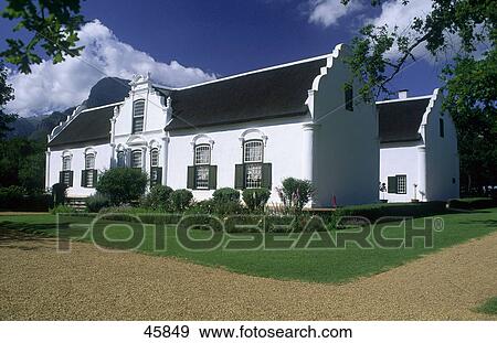 Stock Photo - Facade of winery, Boschendahl Winery, Western Cape Province, South Africa . Fotosearch