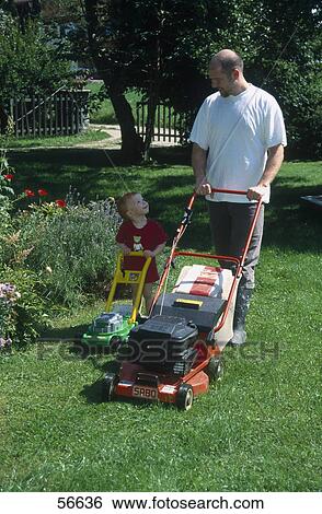 Father and son mowing lawn View Large Photo Image Stock Photograph - Father and son mowing lawn . Fotosearch