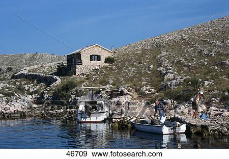 Fishing boats in bay, Kornati National Park, Croatia View Large Photo Image Stock Photo - Fishing boats in bay, Kornati National Park, Croatia . Fotosearch