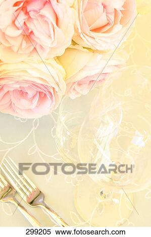 Forks with roses and wineglasses on dining table View Large Photo Image Stock Photography - Forks with roses and wineglasses on dining table . Fotosearch