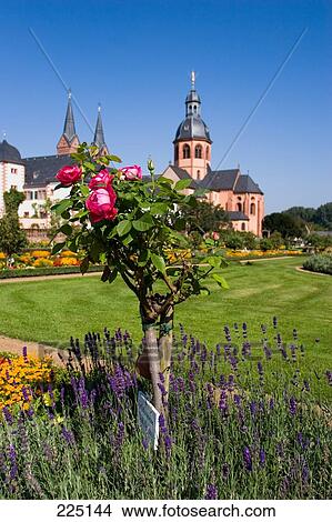 Formal garden in front of church, St. Einhard Church, Seligenstadt, Offenbach District, Hesse, Germany  View Large Photo Image Picture - Formal garden in front of church, St. Einhard Church, Seligenstadt, Offenbach District, Hesse, Germany . Fotosearch