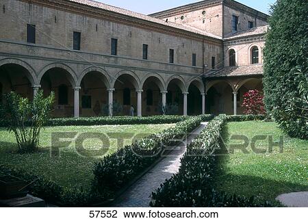 Stock Image - Garden in the courtyard of a monastery, Piazza San Domenico, Bologna, Emilia-Romagna, Italy . Fotosearch