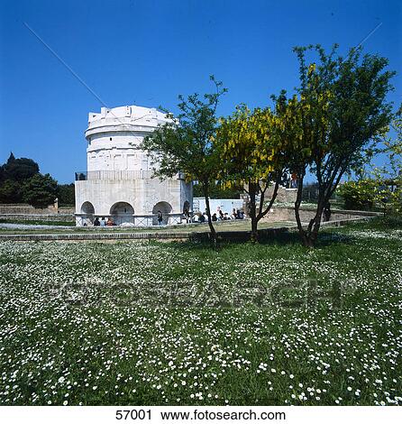 Stock Image - Group of people standing in front of mausoleum, Ravenna, Italy, Europe . Fotosearch