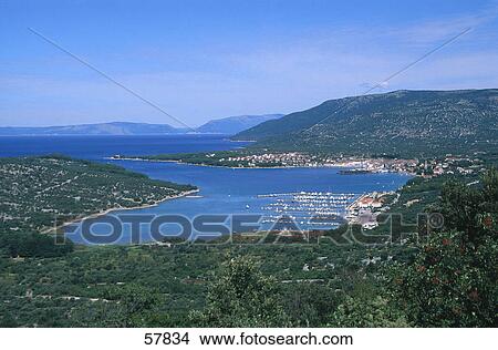Picture - High angle view of a marina, Island Cres, Croatia . Fotosearch
