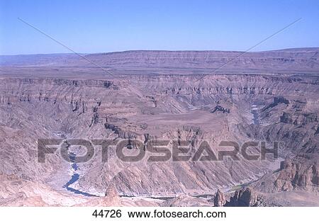 Stock Photograph - High angle view of canyon, Fish River, Fish River Canyon, Namibia . Fotosearch