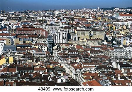 Stock Photo - High angle view of city, Bairro Alto, Mouraria, Lisbon, Portugal . Fotosearch