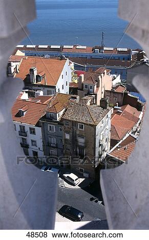 Stock Photo - High angle view of city, Church Of Santa Engracia, Lisbon, Portugal . Fotosearch