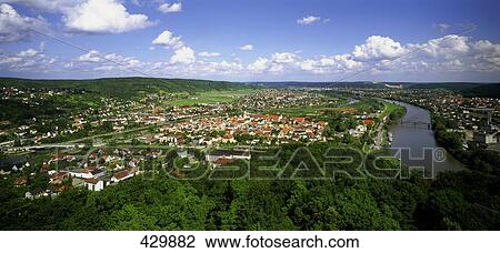Stock Image - High angle view of city, Kelheim, Bavaria, Germany . Fotosearch