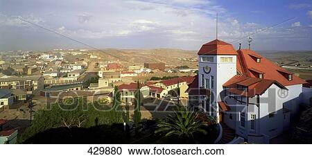 Stock Image - High angle view of city, Swakopmund, Namibia . Fotosearch