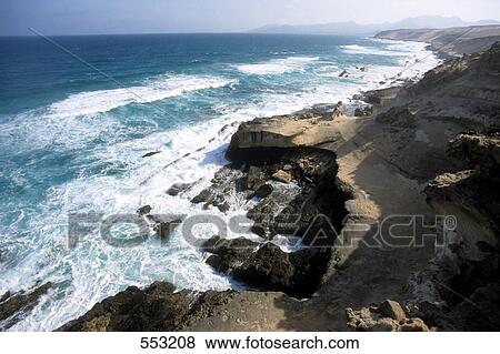 Stock Photo - High angle view of coastline, Fuertoventura, Canary Islands, Spain . Fotosearch