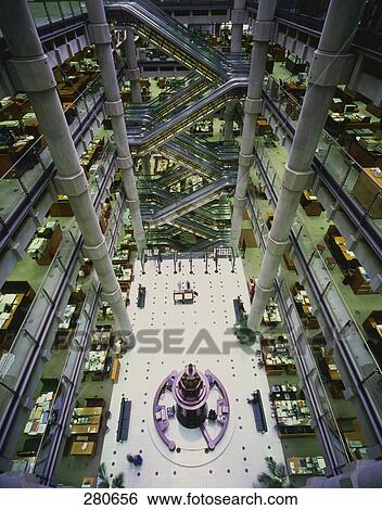 Stock Photograph - High angle view of interiors of stock exchange building, London, England . Fotosearch
