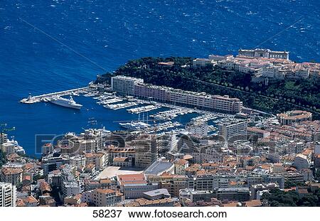 Stock Photo - High angle view of marina, Monaco, Monte Carlo, Cote d Azur, France . Fotosearch