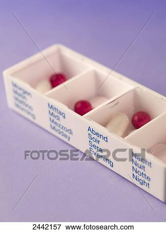 Stock Photo - High angle view of medicine in box . Fotosearch
