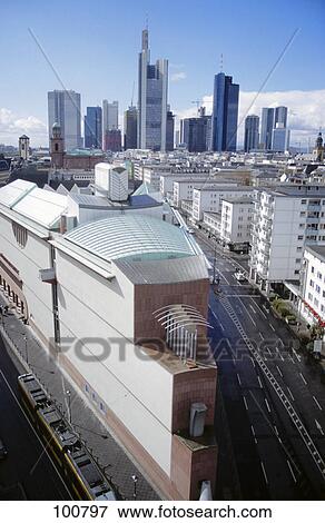 Stock Photo - High angle view of museum, Museum of Modern Art, Frankfurt, Germany . Fotosearch