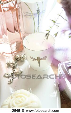 High angle view of toiletries at washbasin View Large Photo Image Stock Image - High angle view of toiletries at washbasin . Fotosearch