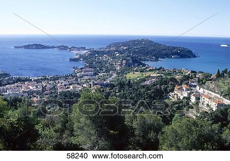 High angle view of town at the coast, Cap Ferrat, Cote d Azur, France View Large Photo Image Stock Image - High angle view of town at the coast, Cap Ferrat, Cote d Azur, France . Fotosearch