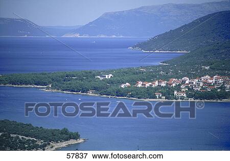 High angle view of town island, Cres Island, Croatia View Large Photo Image Stock Photo - High angle view of town island, Cres Island, Croatia . Fotosearch