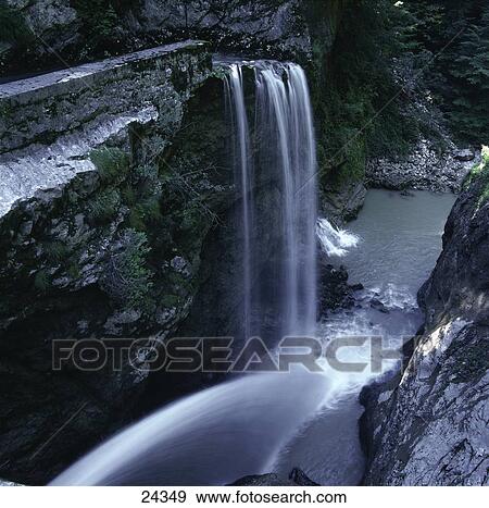 Stock Photo - High angle view of waterfall, Dornbirn, Vorarlberg, Austria . Fotosearch