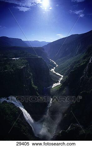 High angle view of waterfall, Voringfossen waterfall, Norway View Large Photo Image Stock Photography - High angle view of waterfall, Voringfossen waterfall, Norway . Fotosearch