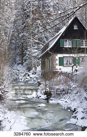 House beside a frozen creek, Black Forest, Germany View Large Photo Image Stock Image - House beside a frozen creek, Black Forest, Germany . Fotosearch