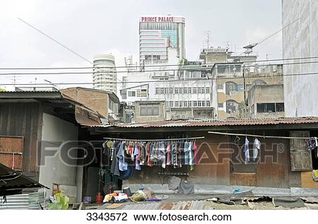 Stock Image - House in a poor district, Bangkok, Thailand . Fotosearch