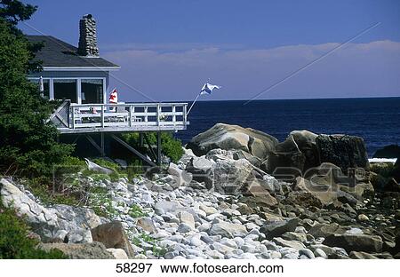 Stock Photo - House on the beach, Crescent Beach, Nova Scotia, Canada . Fotosearch