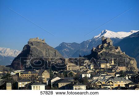 Stock Photo - Houses in city, Sion, Valais Canton, Switzerland . Fotosearch