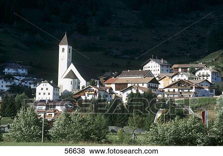 Stock Photo - Houses in town on hill, Italy . Fotosearch