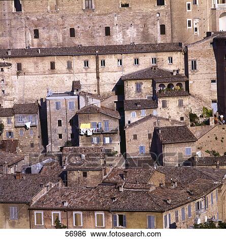 Houses in town, Palazzo Ducale, Urbino, Marches, Italy View Large Photo Image Stock Photograph - Houses in town, Palazzo Ducale, Urbino, Marches, Italy . Fotosearch