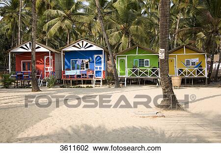Stock Image - Huts at beach, Goa, India, Asia . Fotosearch