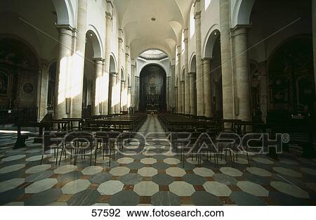 Stock Image - Interiors of cathedral, Church Of Saint John Baptist, Piazza Del Duomo, Turin, Piedmont, Italy . Fotosearch