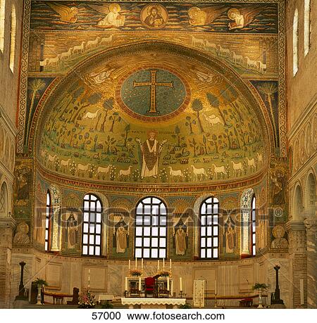 Stock Image - Interiors of church, Ravenna, Italy, Europe . Fotosearch