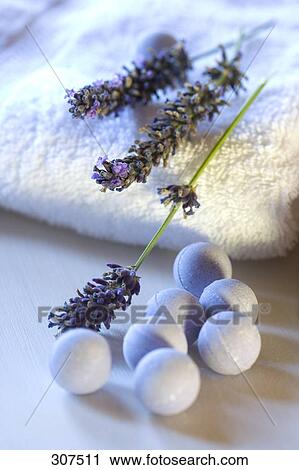 Lavender flowers with soap and towel View Large Photo Image Stock Image - Lavender flowers with soap and towel . Fotosearch