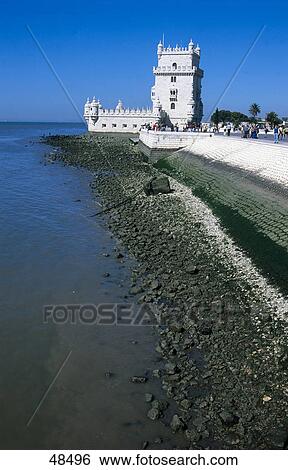 Lighthouse at waterfront, Belem Tower, Belem, Lisbon, Portugal View Large Photo Image Stock Photograph - Lighthouse at waterfront, Belem Tower, Belem, Lisbon, Portugal . Fotosearch