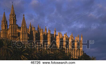 Low angle view of cathedral, Le Seu Cathedral, Palma de Majorca, Majorca, Balearic Islands, Spain View Large Photo Image Stock Photograph - Low angle view of cathedral, Le Seu Cathedral, Palma de Majorca, Majorca, Balearic Islands, Spain . Fotosearch