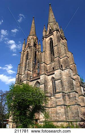 Stock Image - Low angle view of church, St Elizabeth's Church, Marburg, Hesse, Germany . Fotosearch