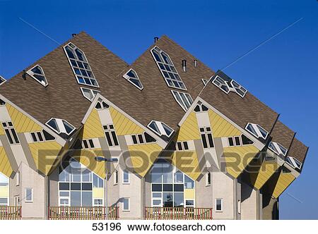 Stock Photograph - Low angle view of cube houses, Rotterdam, Netherlands . Fotosearch