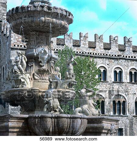 Stock Photo - Low angle view of fountain, Fountain of Neptune, Italy, Europe . Fotosearch