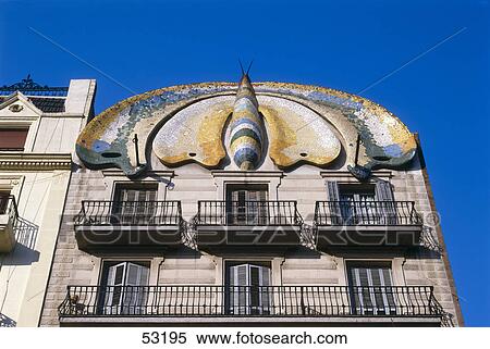 Stock Photography - Low angle view of house, Barcelona, Catalonia, Spain . Fotosearch