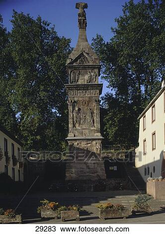 Stock Image - Low angle view of monument, Igeler Column, Mosel, Trier-Saarburg, Rhineland-Palatinate, Germany . Fotosearch