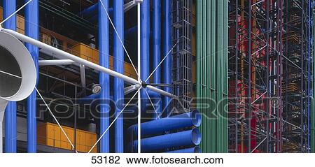Stock Image - Low angle view of museum, Pompidou Centre, Paris, Ile-De-France, France . Fotosearch