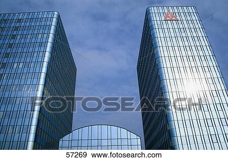 Stock Photo - Low angle view of office buildings, Niederrad, Frankfurt, Hesse, Germany . Fotosearch