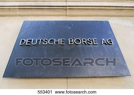 Stock Image - Low angle view of sign board, Frankfurt Stock Exchange, Frankfurt, Hesse, Germany . Fotosearch