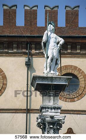 Low angle view of the statue of St. Vitalis near the city hall, Piazza Del Popolo, Ravenna, Emilia-Romagna, Italy View Large Photo Image Stock Photo - Low angle view of the statue of St. Vitalis near the city hall, Piazza Del Popolo, Ravenna, Emilia-Romagna, Italy . Fotosearch