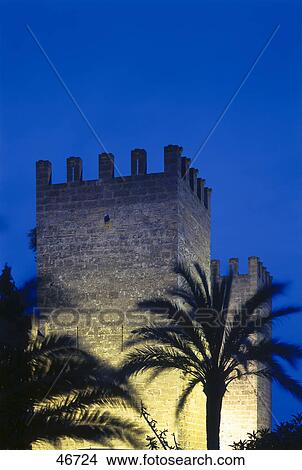 Picture - Low angle view of tower, Porta de Moll, Alcudia, Majorca, Balearic Islands, Spain . Fotosearch