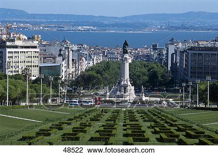 Stock Image - Monument in public park, Tagus, Eduardo VII Park, Lisbon, Portugal . Fotosearch
