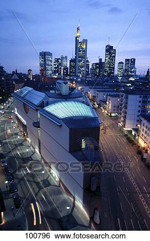 Stock Photograph - Museum of modern art in city, Museum Fur Moderne Kunst, Frankfurt, Hesse, Germany . Fotosearch